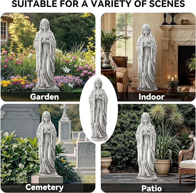 Virgin Mary Praying Statue, Large 30" Outdoor Religious Garden Statue, Blessed Mother Mary Statues Catholic, Durable Weather MGO Stone Sculptures Decorations for Home,Yard,Patio,Forch