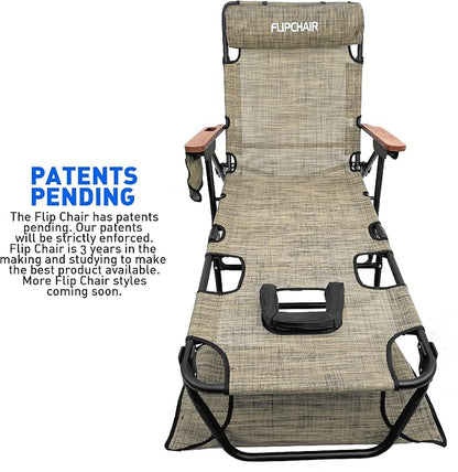 EASYGO PRODUCTS FLIP Face Down Tanning Chaise Lounge Chair with Face & Arm Holes - 4 Legs Support - Textilene Material - 6 Position - Arm Head Rest Pillow - Beach or Home Use