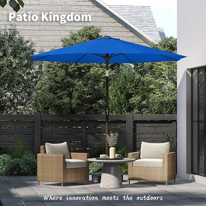 PatioKingdom 11FT Patio Umbrella,Outdoor Umbrella with Push Button Tilt and Crank,Market Table Umbrella with 8 Sturdy Fiberglass Ribs UV Protection(Royal Blue, 11FT)