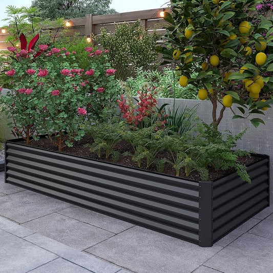 Domi 8×4×1.5 ft Galvanized Raised Garden Bed, Outdoor Planter Garden Boxes Large Metal Planter Box for Gardening Vegetables Fruits Flowers, Grey