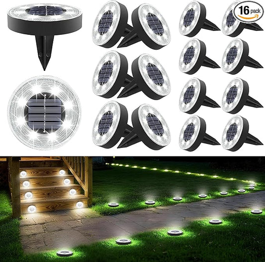 Joomer 16 Pack Solar Ground Lights, 2-in-1 Solar Lights Outdoor Waterproof Solar Powered Disc Light Landscape Garden Lighting Light for Patio Pathway Lawn Yard Driveway Walkway Deck Step(White)