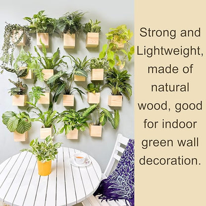 LaLaGreen Wooden Planter Box for Plants (4x4 Inch, 6 Pack) Small Square Wall Planters for Indoor Plant, Natural Wood Hanging Flower Boxes Herb Planter Table Centerpiece Modern Home Garden Office Decor
