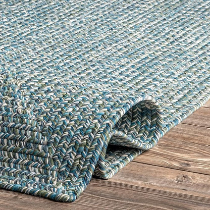 nuLOOM 3' x 5' Solid Hand Braided Indoor/Outdoor Area Rug, Pet-Friendly, High Traffic, Weather Resistant, for Patio, Balcony, Bedroom, Living Room, Dining Room, Wynn Aqua