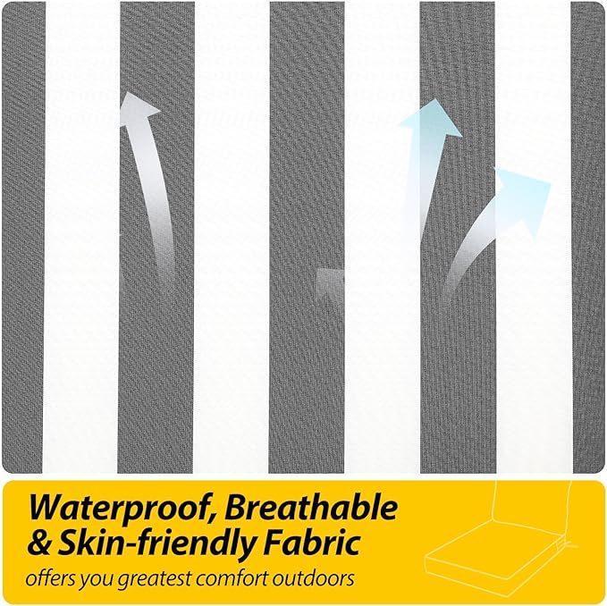 AAAAAcessories Outdoor Seat Cushions for Chairs, Fade-Resistant, Waterproof Patio Furniture Replacement Cushions, 19" x 19" x 3" + 19" x 17", Gray Cabana Stripe