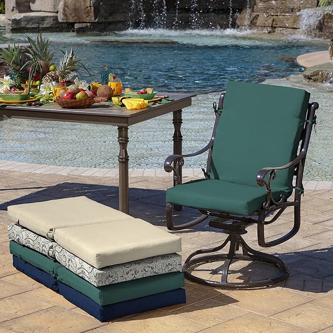 Arden 2-Pack Outdoor Patio Dining Chair Cushion, 20x44, Rain-Proof Seat Pad, Fade-Resistant Outdoor Cushion Peacock Blue Green Texture