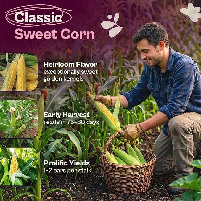 SVI 80 Golden Bantam Sweet Corn Seeds (Zea mays) – Yellow Sweet Corn Seed Packets Non GMO – Fast Growing Heirloom Vegetable Seeds, Outdoor Vegetable Garden & Home Garden
