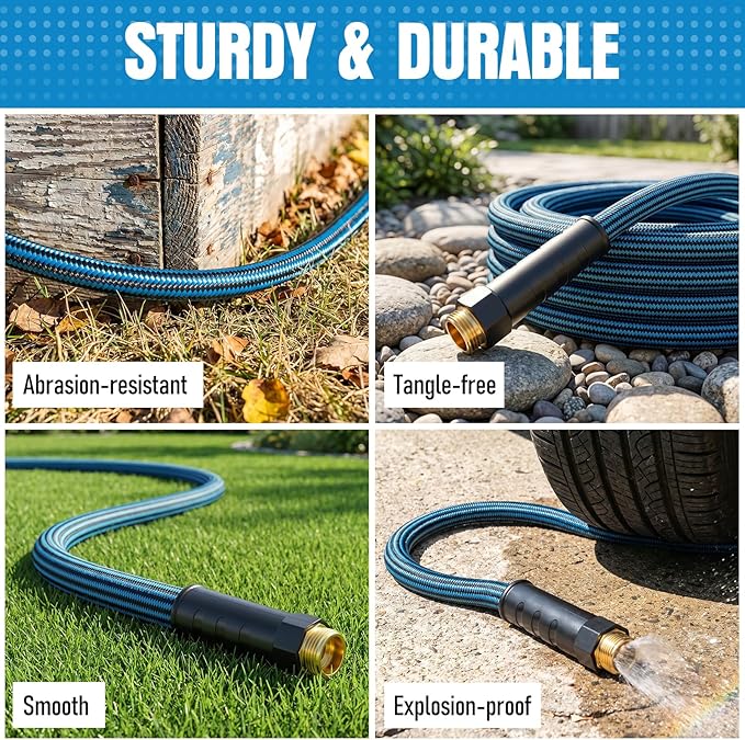 NON-EXPANDABLE Garden Hose 75 ft, Heavy Duty Flexible Water Hose, Kink Resistant Lightweight Hybrid Hose with Durable Fabric Skin, Leakproof Hose Male to Female Fittings