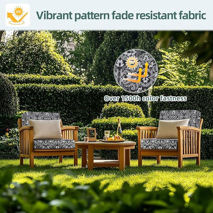 Favoyard Deep Seat Patio Cushion 24 x 24 x 4 in Waterproof Seat & Back Cushion Set with Color Fade Resisitant Pattern, Portable Handle, Attach Straps, Zipper on Removable Cover for Outdoor Furniture