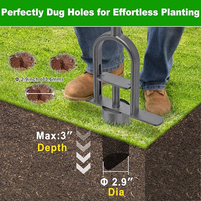 Heavy Duty Long Handled Bulb Planter Tool with Soft Rubber Grip, Garden Sod Plugger for Digging Holes, Turf Repair, Seedling Transplanting