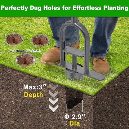 Heavy Duty Long Handled Bulb Planter Tool with Soft Rubber Grip, Garden Sod Plugger for Digging Holes, Turf Repair, Seedling Transplanting