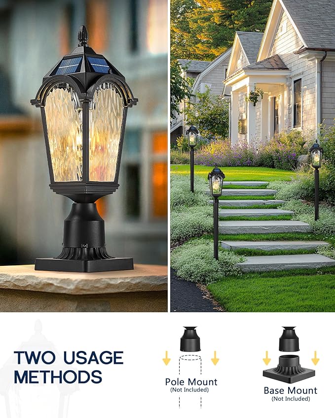 FEMILA Solar Post Lights Outdoor 2 Pack, Dusk to Dawn Lamp Posts Outdoor Lighting, Aluminum Glass Light Posts for Outside Driveway Garden, 4FYX90P-2PK -SL BK