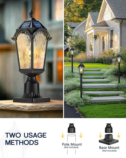 FEMILA Solar Post Lights Outdoor 2 Pack, Dusk to Dawn Lamp Posts Outdoor Lighting, Aluminum Glass Light Posts for Outside Driveway Garden, 4FYX90P-2PK -SL BK