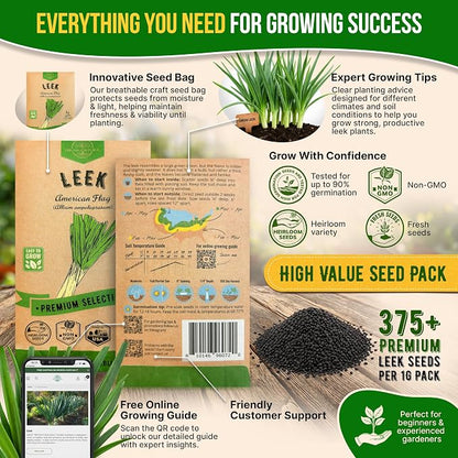 Organo Republic Onion Leek Seeds Pack 1G - Over 375 Non-GMO Heirloom Onion Seeds for Planting Vegetables in Individual Seed Packet, Vegetable Seeds for Planting Home Garden Indoor & Outdoor Gardening