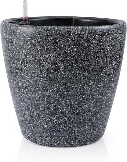 Dexceder 18x17 Self Watering Planter with Wheels Indoor Outdoor, Inner Pot Design, Thickened Large Floor Standing Flower Plant Pot with Water Level Indicator (Stone Matte)