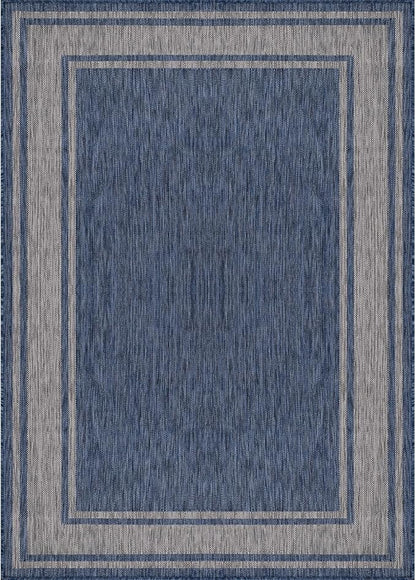 Beverly Rug Outdoor Rug 8x10 Modern Bordered Area Rugs for Indoor and Outdoor Patio Deck Porch Garden Waterproof Weather Sun Resistant Washable Outside Carpet (8 x 10 Navy)