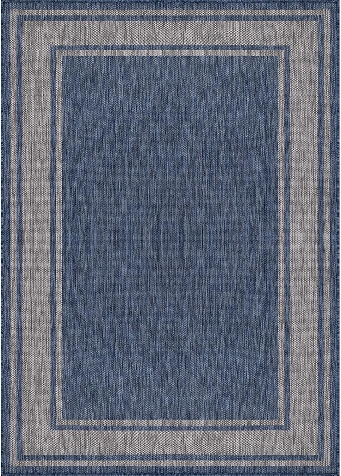 Beverly Rug Outdoor Rug 6x9 Modern Bordered Area Rugs for Indoor and Outdoor Patio Deck Porch Garden Waterproof Weather Sun Resistant Washable Outside Carpet (6 x 9 Navy)