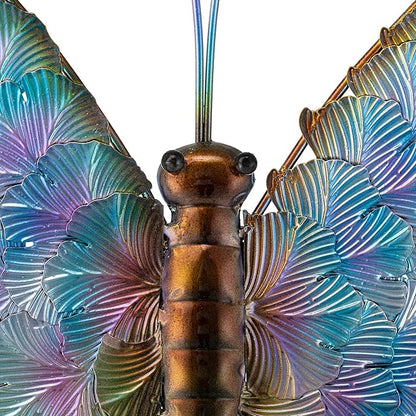 Glitzhome Metal Butterfly Wall Decor, 20 "H Colorful Metal Bionic Butterfly Wall Art with Hand Painted Distressed Finish and 3D Embossed Texture, Outdoor Porch Patio Home Wall Accent