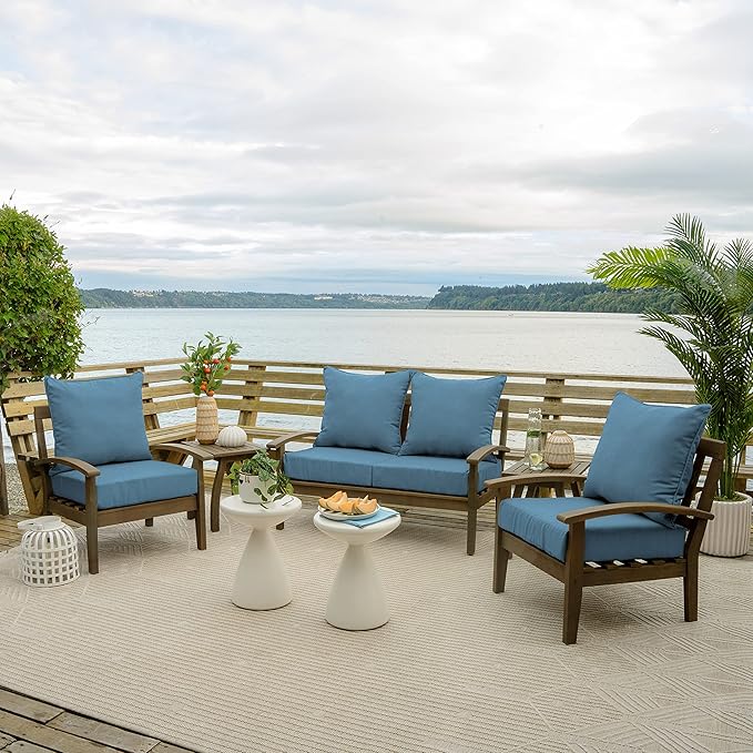 Arden Outdoor Deep Seat Cushion Set (4-Pack), 24 in x 24 in, Weather-Proof, Rain-Proof, Fade Resistant Patio Cushion for Chair, Sofa, and Couch French Blue Texture