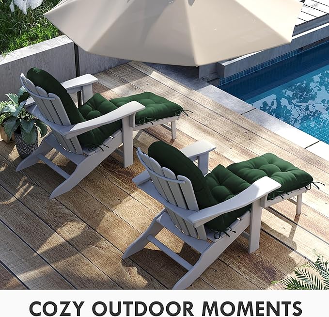 Adirondack Chair Cushion with Ottoman, Folding Adjustable Adirondack Seat Cushions, Waterproof Adirondack Patio Chair Pads for Garden, Deck, or Poolside, Small-Dark Green-2