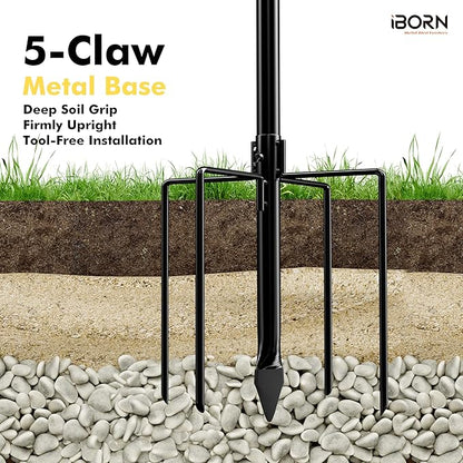iBorn Standing Bird Feeder, Metal Bird Feeder Tray Stand with 5-Pronged Base, 37.4" Ground Height Heavy Duty Feeder Stand, 11.2" Detachable Bird Feeder with Pole for Outdoor Garden Yard Lawn, Bronze
