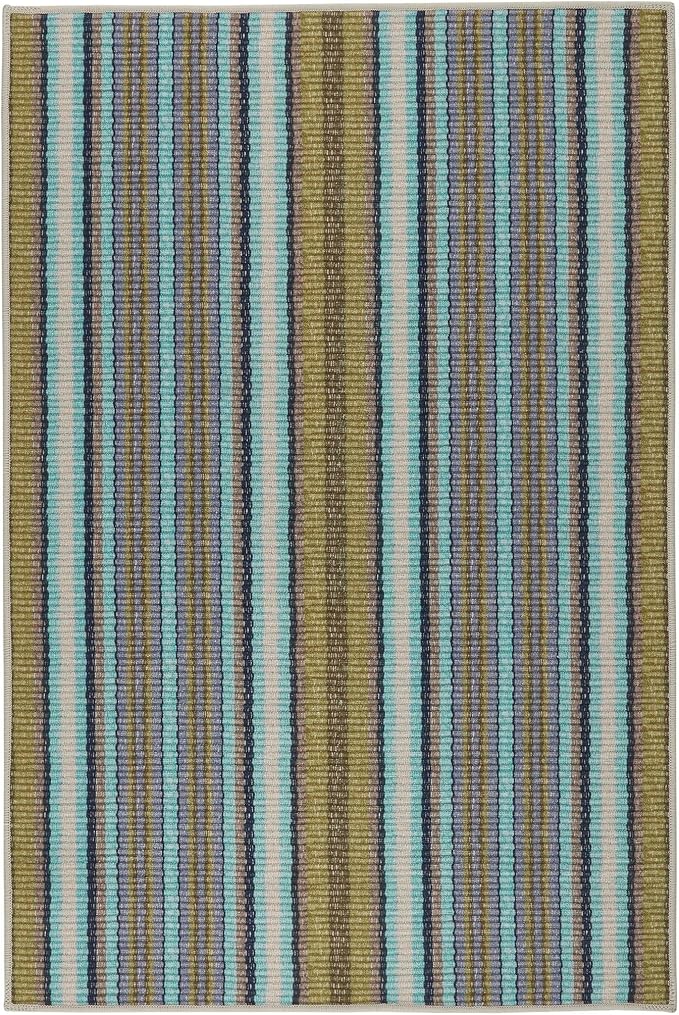 Dash & Albert Treehouse Stripe Machine Washable Rug, 5 X 8 Feet, Green Stripe Pattern