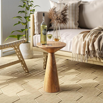 COZAYH Small Pedestal End Table Round Farmhouse Martini Table Wood Plant Stand Rustic Drink Table for Small Space Living Room, Walnut