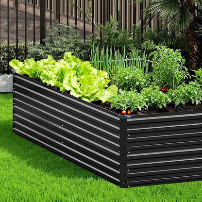 Vengarus 8x4x2FT Galvanized Raised Garden Bed Kit, Deep Root Planter Box Outdoor Large Planter Raised Beds for Planting Flowers,Vegetables and Herbs-Black
