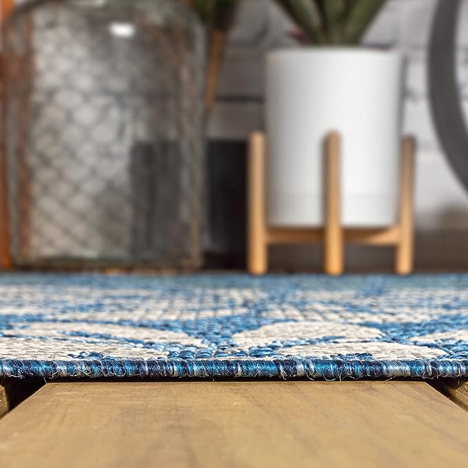 JONATHAN Y Floral Textured Weave Indoor Outdoor Square Area Rug 4X4 Navy/Aqua, Zinnia Modern for Backyard, Patio, Porch, Easy-Cleaning, High Traffic, Pet-Friendly, Non-Shedding (SMB110C-4SQ)