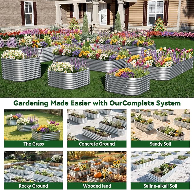 2 Pack Tall 8FT Corrugated Galvanized Steel Raised Garden Bed Outdoor, Metal Above Ground Garden Bed for Vegetables and Flowers, Raised Beds for Gardening-8x3FT