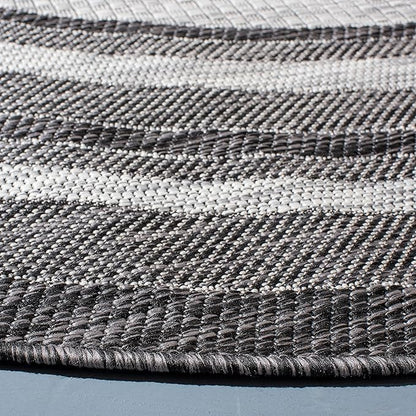 SAFAVIEH Washable Rug Outdoor Courtyard Collection - 9' Round, Light Grey & Black, Non-Shedding & Easy Cleaning, Ideal for Patio, Backyard, Mudroom (CY8475-37612)