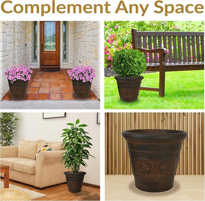 Sunnydaze 16-Inch Arabella Large Plastic Pot for Plants - Outdoor Double-Walled Polyresin Large Plastic Planter with Drillable Drainage Holes - Rust