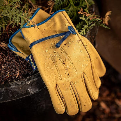 Wells Lamont Men's Adjustable HydraHyde Leather Work Gloves – Water-Resistant, Breathable, Durable – Ideal for Gardening, Landscaping, Ranching – Heavy Duty Leather Work Gloves – Saddletan, Large