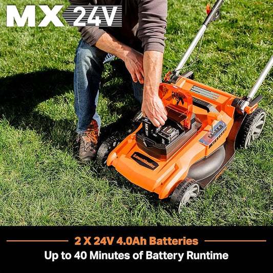 LawnMaster 48V MAX Electric Lawn Mower, 19-inch Brushless Cordless Lawn Mower with 2X24V MAX 4.0Ah Battery and a Dual Charger-CLMF4819A