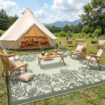 Garvee Outdoor Rugs 9' x 12’ Waterproof Reversible Mats, Large Area Plastic Straw Rug, Outside Carpet, Butterfly Floral Rv Mat for Patio Camping Picnic Backyard Deck Balcony Porch Beach Trailer
