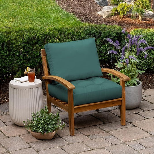 Arden Outdoor Plush Modern Tufted Blowfill Deep Seat Set, 24 x 24, Water Repellent, Fade Resistant, Deep Seat Bottom and Back Cushion for Chair and Sofa, Peacock Blue Green Texture