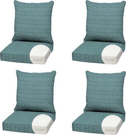 Arden Outdoor Foam Deep Seat Cushion (4-Pack), 22x24, Premium High-Density Foam, Never Flattens, Weather-Proof for Patio Chair Sofa Couch, Alana Tile