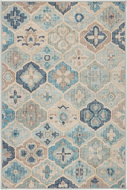 Dash & Albert Pali Multi Machine Washable Rug, 8.5 X 11.5 Feet, Blue Geometric Pattern