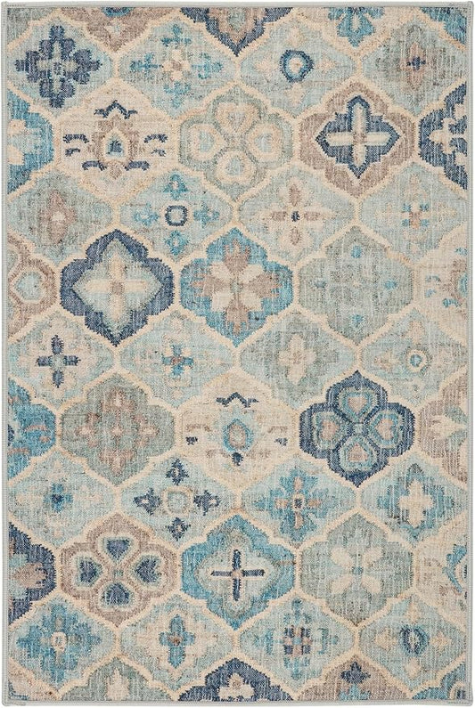 Dash & Albert Pali Multi Machine Washable Rug, 9.5 X 13.5 Feet, Blue Geometric Pattern