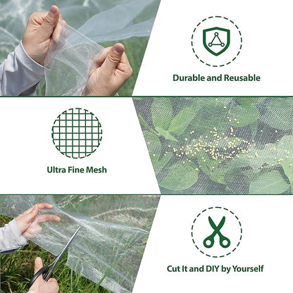 10 * 50FT Ultra Fine Garden Mesh Netting Pest Barrier, White Plant Covers for Outdoor Patio Greenhouse Crops Vegetables Fruit Flower Garden Protection, Row Covers Fabric Screen Insect Bug Bird Netting