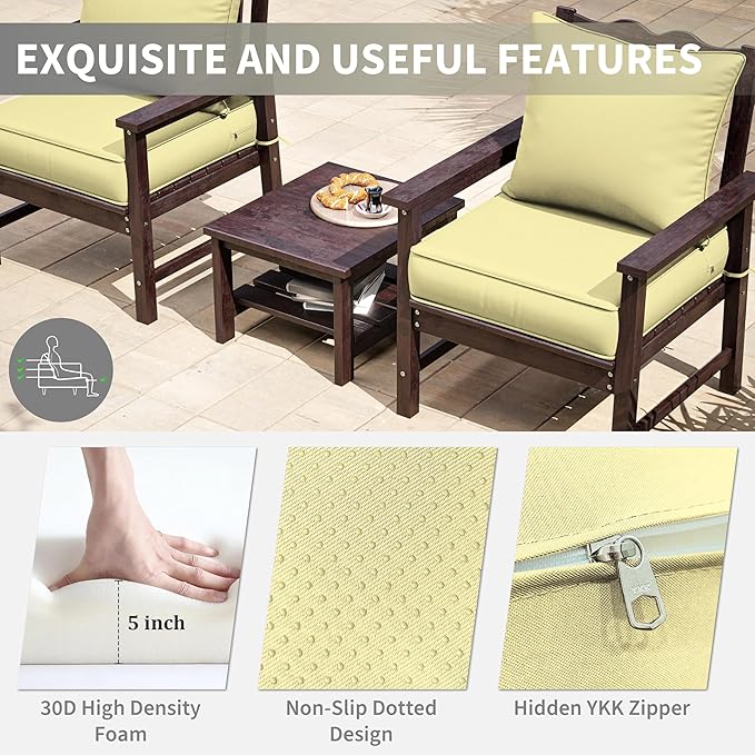 Premium Outdoor Seat Cushion Chair Cushions for Patio Furniture 24 L X 24 W X 5 H Waterproof & Fade Resistant Deep Seat and Backrest Cushion Set with Removable Covers for Chair, Sofa