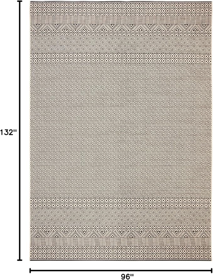 SAFAVIEH Washable Rug Outdoor Courtyard Collection - 8' x 11', Beige & Black, Non-Shedding & Easy Cleaning, Ideal for Patio, Backyard, Mudroom (CY6235-25612)