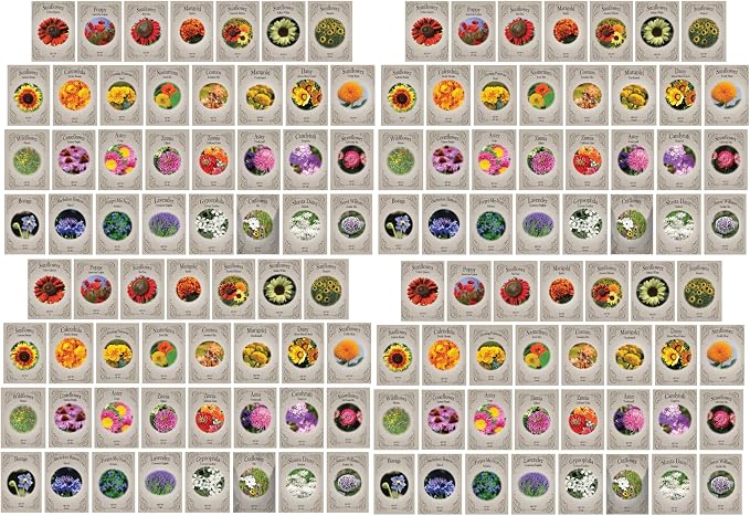 Set of 124 Premium Variety Flower Seed Packets - Heirloom Non-GMO and Proudly Sourced in The USA (124)