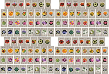Set of 124 Premium Variety Flower Seed Packets - Heirloom Non-GMO and Proudly Sourced in The USA (124)