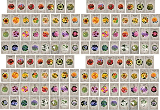 Set of 124 Premium Variety Flower Seed Packets - Heirloom Non-GMO and Proudly Sourced in The USA (124)