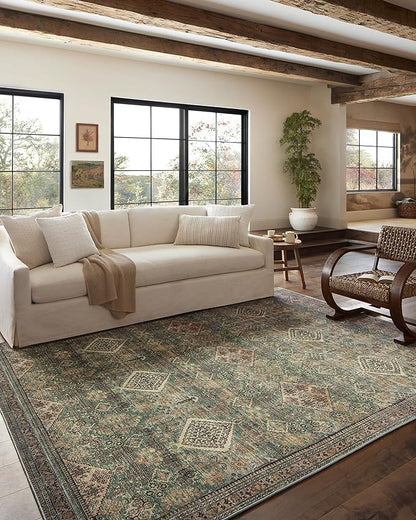 Loloi Magnolia Home by Joanna Gaines Sinclair Collection SIN-03 Turquoise/Multi 2'-3" x 3'-9", .25" Pile Height, Machine Washable, Accent Rug