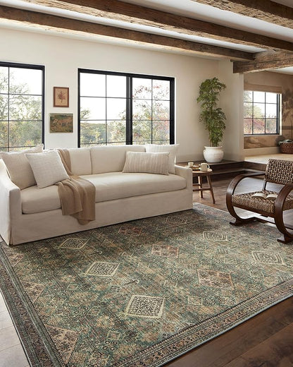 Loloi Magnolia Home by Joanna Gaines Sinclair Collection SIN-03 Turquoise/Multi 2'-3" x 9'-6", .25" Pile Height, Machine Washable, Runner Rug