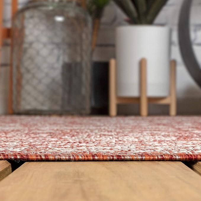 JONATHAN Y Weave Floral Indoor Outdoor Area Rug 5X8 Red/Taupe, Tela Bohemian Textured for Backyard, Patio, Porch, Easy-Cleaning, High Traffic, Pet-Friendly, Non-Shedding (SMB100A-5)