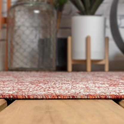 JONATHAN Y Weave Floral Indoor Outdoor Area Rug 5X8 Red/Taupe, Tela Bohemian Textured for Backyard, Patio, Porch, Easy-Cleaning, High Traffic, Pet-Friendly, Non-Shedding (SMB100A-5)