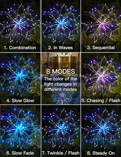 suddus Solar Garden Lights Outdoor Waterproof Decorative, 4Pack 150LED Multicolor Firework Lights 8 Modes, Solar Fairy Lights for Yard, Patio, Pathway, Balcony Planter Flowerbed Party Outside Decor