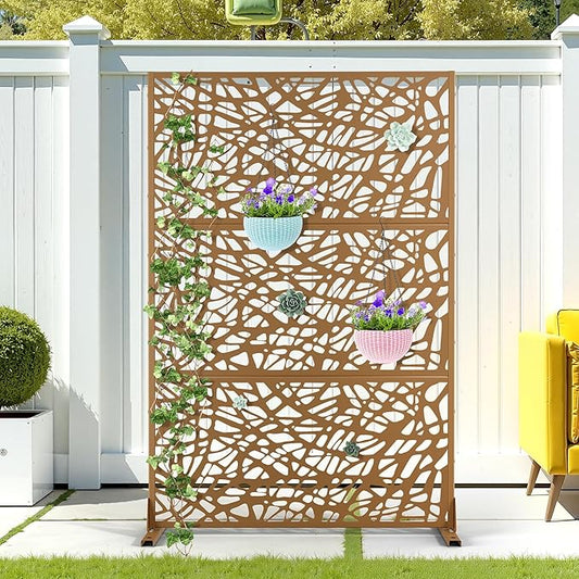 Metal Privacy Screen Outdoor Privacy Screen, Freestanding Fence Panel for Outside, 72''H×47''W, Decorative Screen Panel for Backyard/Patio/Deck